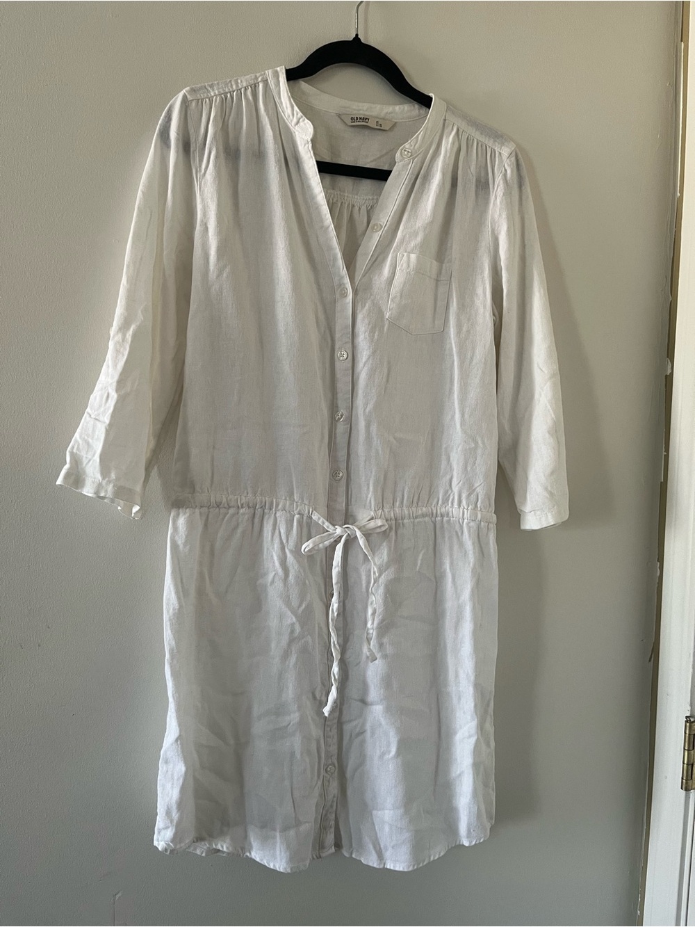 Vintage Old Navy White Linen Mini Shirt Dress Small Coastal Euro Summer Beach